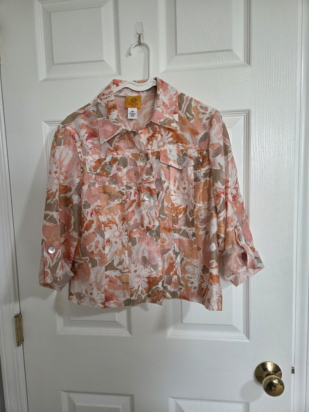 Ruby Rd. Peach Floral Button-Front Shirt Jacket